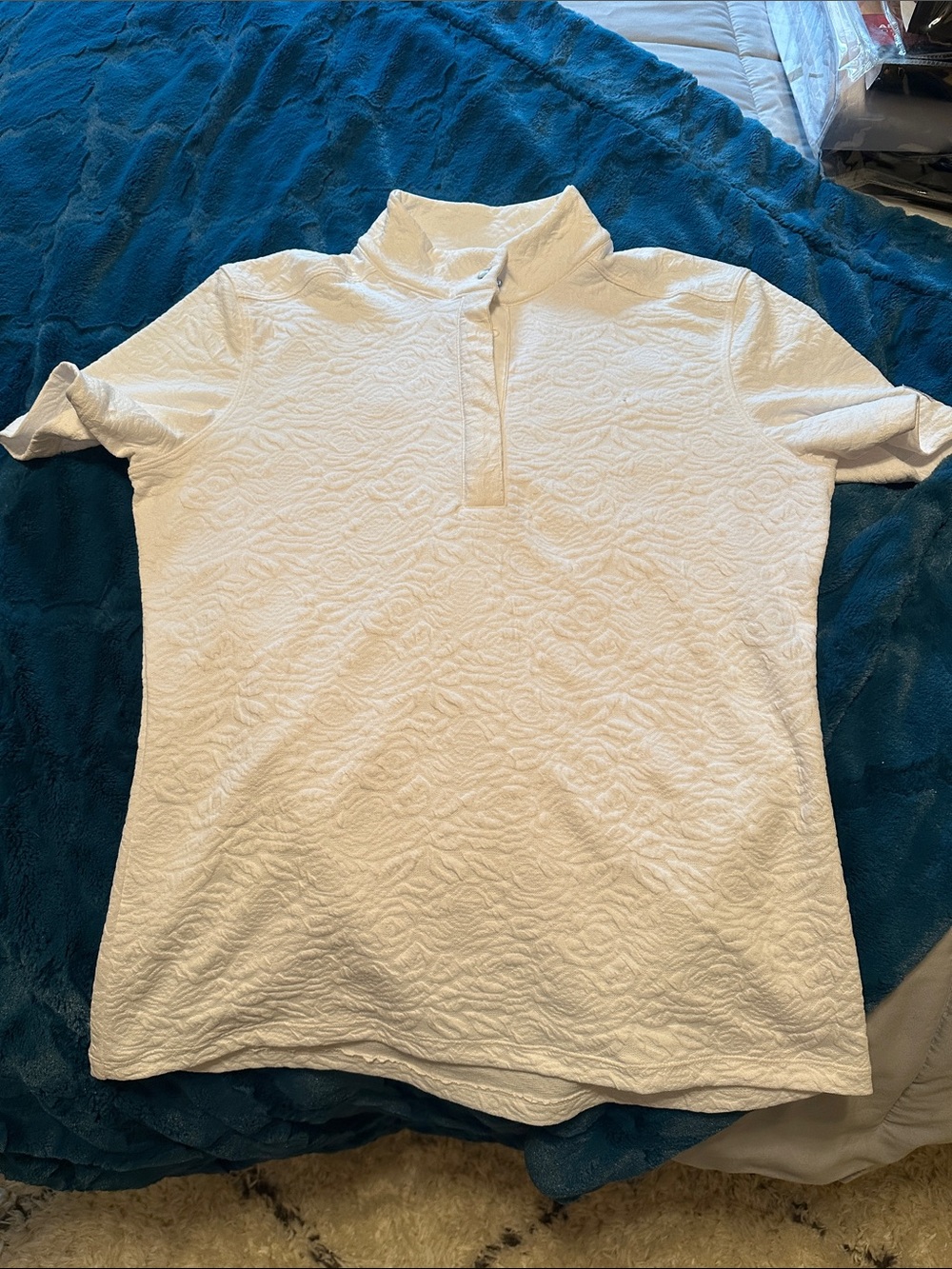 Ladies Fits White Short-Sleeve Half-Zip Polo Shirt equestrian medium